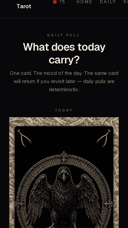 A daily card drawn, with its reflection shown beneath.