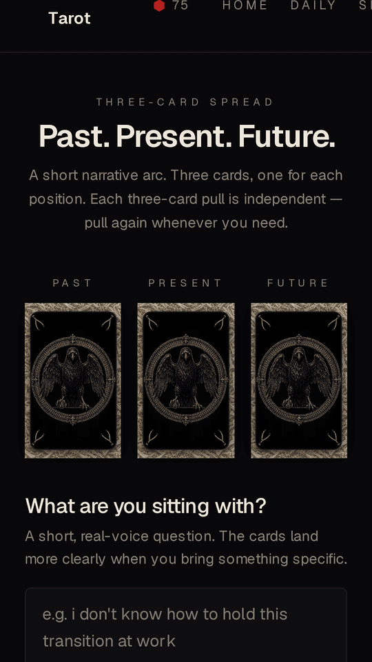 A multi-card spread laid out across the dark interface.